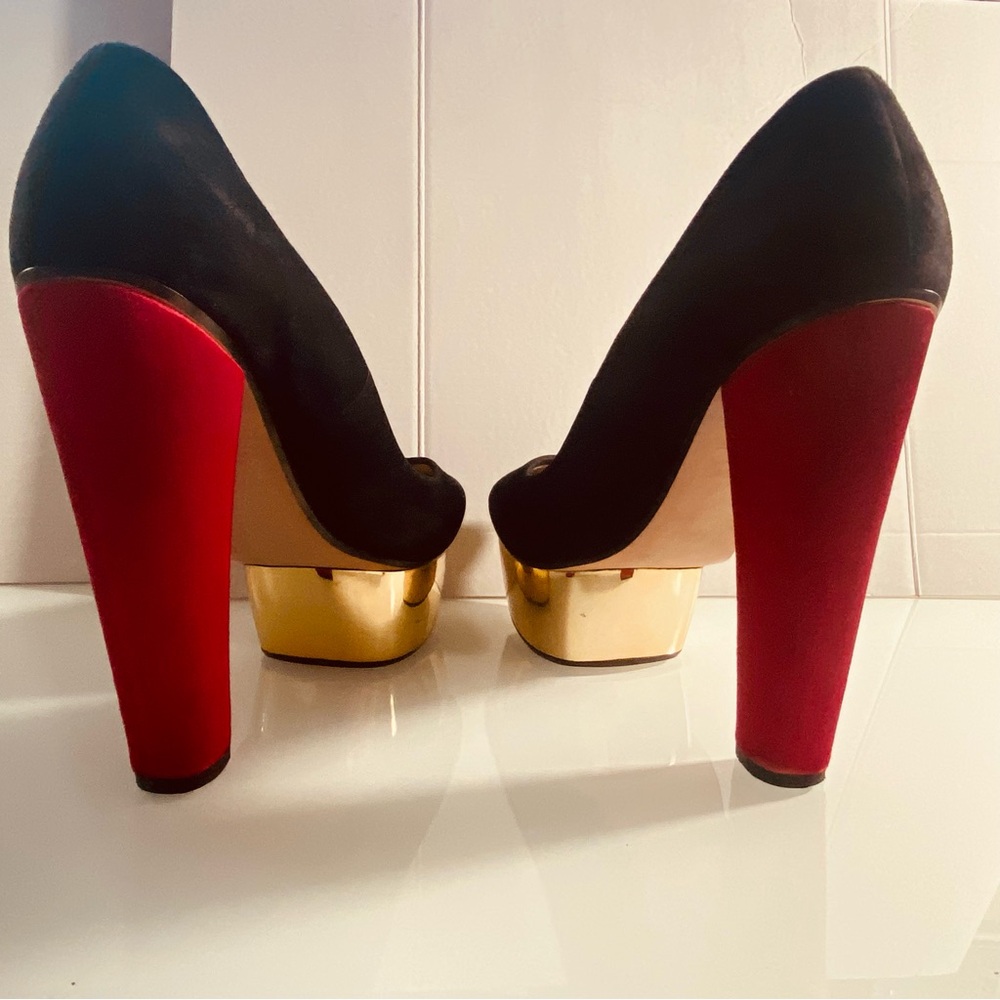 Zara EU Size 41 Striking Black/ Red /Gold  Platform Dress/Prom shoes - Picture 3 of 10